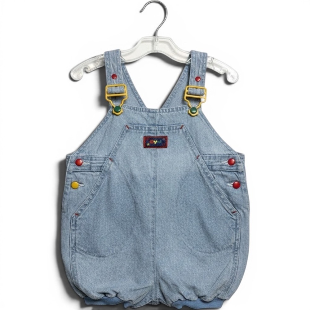 Vintage Gymboree XS 9-18 Months Light Wash Denim Colorful Bubble Romper
